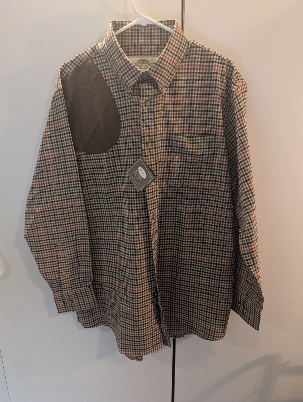 Boyt Harness Mens Brown Plaid Button-Down Hunting Shirt with Shoulder Patch NWT